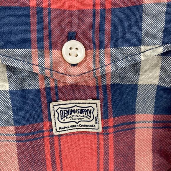 Denim & Supply Ralph Lauren plaid button down worn look discontinued size XL red - Picture 5 of 9